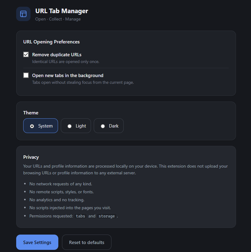 URL Tab Manager Options and Preferences